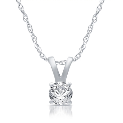 1/5ct রাউন্ড ডায়মন্ড সলিটায়ার দুল নেকলেস 14K সাদা সোনা