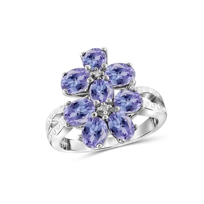 1/2 ক্যারেট T.G.W. Tanzanite 14kt গোল্ড ওভার স্টার্লিং সিলভার 5-স্টোন ডায়মন্ড এনগেজমেন্ট রিং