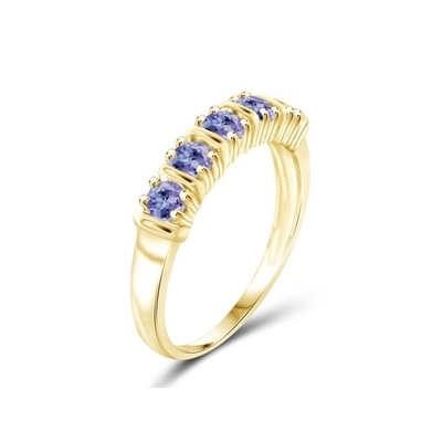 1/2 ক্যারেট T.G.W. Tanzanite 14kt গোল্ড ওভার স্টার্লিং সিলভার 5-স্টোন ডায়মন্ড এনগেজমেন্ট রিং