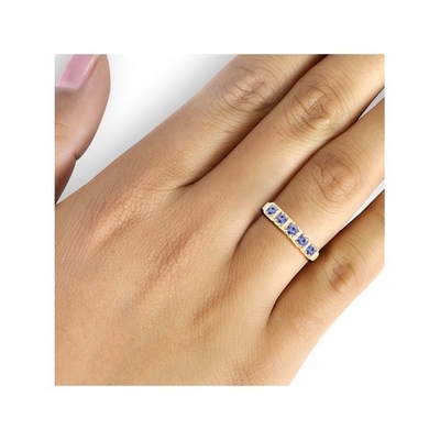 1/2 ক্যারেট T.G.W. Tanzanite 14kt গোল্ড ওভার স্টার্লিং সিলভার 5-স্টোন ডায়মন্ড এনগেজমেন্ট রিং