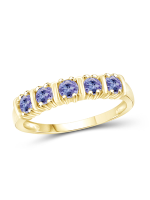 1/2 ক্যারেট T.G.W. Tanzanite 14kt গোল্ড ওভার স্টার্লিং সিলভার 5-স্টোন ডায়মন্ড এনগেজমেন্ট রিং