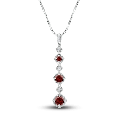 প্রাকৃতিক গারনেট নেকলেস 1/20 ct tw ডায়মন্ড সহ 925 স্টার্লিং সিলভার