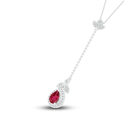 প্রাকৃতিক গারনেট নেকলেস 1/20 ct tw ডায়মন্ড সহ 925 স্টার্লিং সিলভার