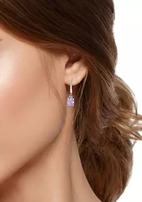 2.46 ct. t.w অ্যামেথিস্ট এবং 1/10 ct. t.w স্টার্লিং সিলভারে ডায়মন্ড লিভারব্যাক কানের দুল