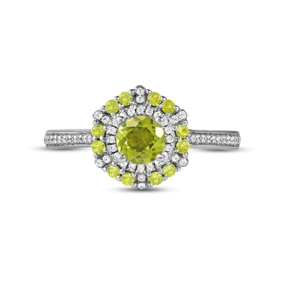 সবুজ পেরিডট এবং ডায়মন্ড রিং 1/6 ct tw 10K হোয়াইট গোল্ড সিলভারে