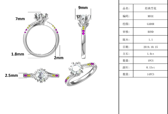 1.30CT হোয়াইট ময়সানাইট এবং স্যাফায়ার প্ল্যাটিনিভ হীরা গহনা এনগেজমেন্ট উইমেন রিং
