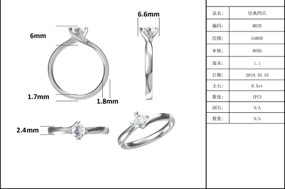 9K সোনার গয়না মিনিমালিস্ট ডিজাইনের Moissanite 925 সিলভার রিং
