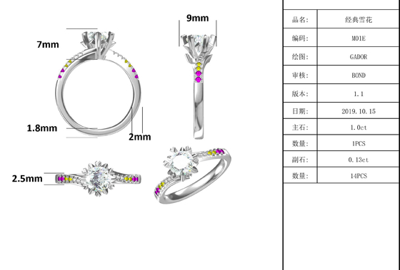 1.30CT হোয়াইট ময়সানাইট এবং স্যাফায়ার প্লাটিনিভ সিজেড জুয়েলারি এনগেজমেন্ট উইমেন রিং