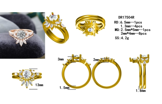 925 সিলভার জুয়েলারী Moissanite রিং রোজ গোল্ড গ্রে Moissanite এনগেজমেন্ট রিং সেট Marquise কাট ব্রাইডাল রিং