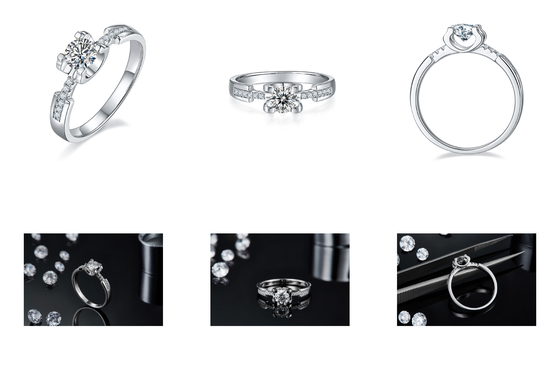 মহিলাদের জন্য সাদা Moissanite মিনিমালিস্ট কাস্টম Sytle Cz বিবাহের আংটি