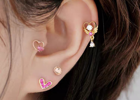0.126ct 14k গোল্ড ডায়মন্ড কার্টিলেজ কানের দুল, 14pcs পিয়ার্সিং হেলিক্স কানের দুল OEM