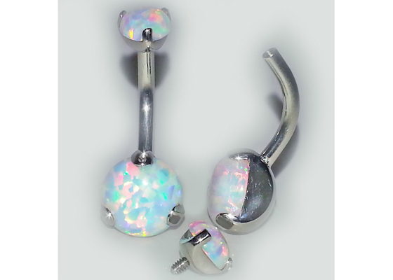 25mm দৈর্ঘ্য 18k গোল্ড নোজ স্টাড, OEM নাকের রিং সাদা ফার ওপাল দিয়ে বিদ্ধ করা