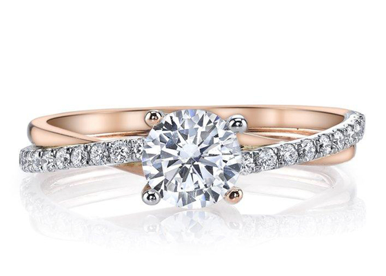 2 টোন কালার 9K সিলভার রিং সঙ্গে 6mm Moissanite ডায়মন্ড 0.81ct