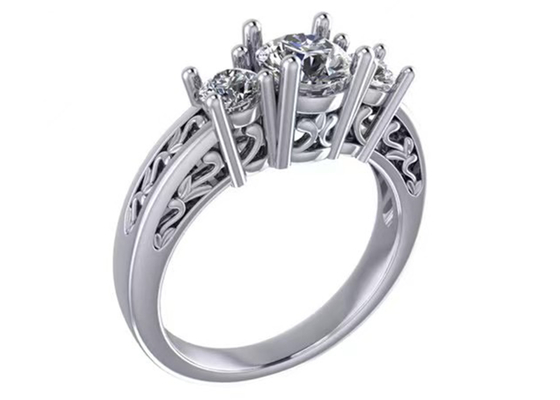 0.8ct 14k সলিড গোল্ড জুয়েলারি, প্রং সেটিং RD5.85mm ডায়মন্ড থ্রি স্টোন রিং