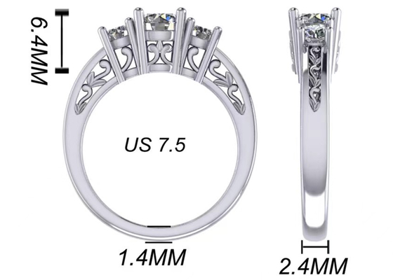 0.8ct 14k সলিড গোল্ড জুয়েলারি, প্রং সেটিং RD5.85mm ডায়মন্ড থ্রি স্টোন রিং