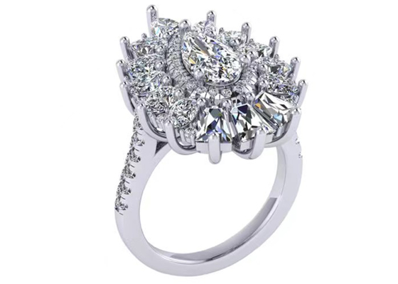 1.5ct 49pcs ক্লাসিক হ্যালো ডায়মন্ড এনগেজমেন্ট রিং হোয়াইট গোল্ড কালার প্লেটেড ODM
