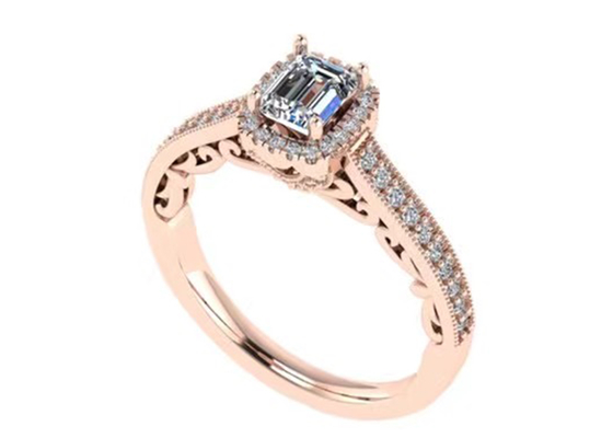 0.8ct 14K সলিড গোল্ড জুয়েলারি, রোজ গোল্ড এনগেজমেন্ট রিং সেট RA5.6×4.5MM
