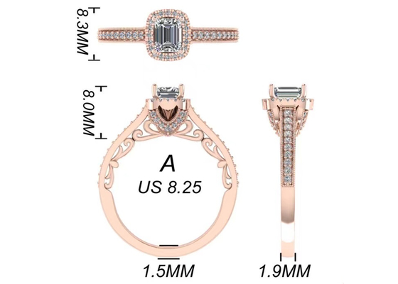 0.8ct 14K সলিড গোল্ড জুয়েলারি, রোজ গোল্ড এনগেজমেন্ট রিং সেট RA5.6×4.5MM