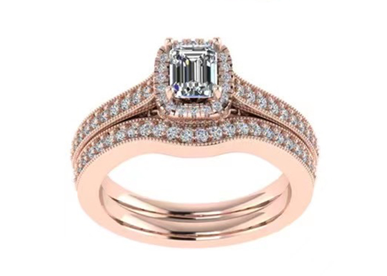 0.8ct 14K সলিড গোল্ড জুয়েলারি, রোজ গোল্ড এনগেজমেন্ট রিং সেট RA5.6×4.5MM