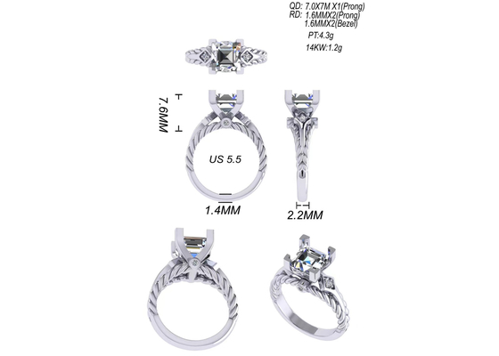 Moissanite ডায়মন্ড রত্ন পাথর প্রতিশ্রুতি রিং 14K গোল্ড প্রিন্সেস কাট