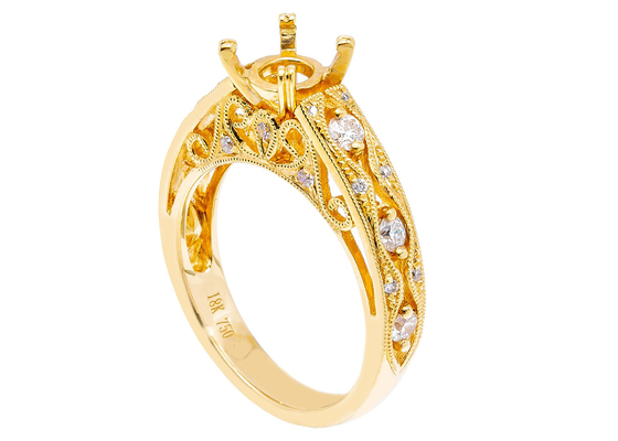 6pcs 0.07ct ডায়মন্ড সেমি মাউন্ট জুয়েলারি রিং 18K হলুদ সোনার উপাদান
