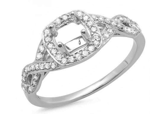 জন্মদিনের জন্য 0.38ct 1.3mm 14k হোয়াইট গোল্ড সেমি মাউন্ট রিং কুশন কাট