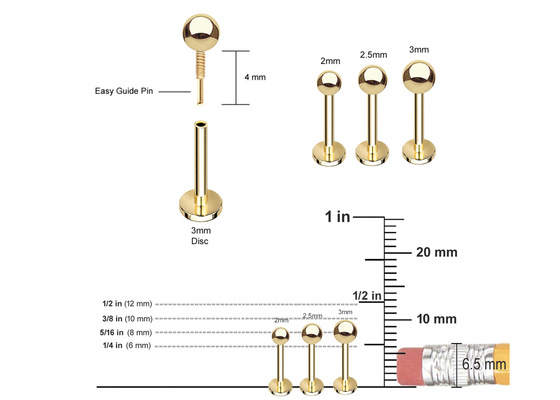 OEM 14k গোল্ড কার্টিলেজ কানের দুল, বডি পিয়ার্সিং কানের দুল 5mm 8mm 10mm দৈর্ঘ্য