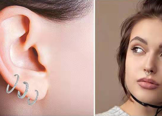 Dia 9mm 11mm 18k গোল্ড নোজ স্টাড, 0.14ct প্রাকৃতিক হীরা দিয়ে নাকের রিং বিদ্ধ করা