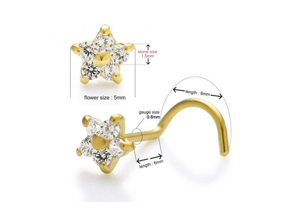 1.5 মিমি 0.07ct 4 পিস জেনুইন ডায়মন্ড সহ ফুলের আকৃতি 18k গোল্ড ডায়মন্ড নোজ স্টাড