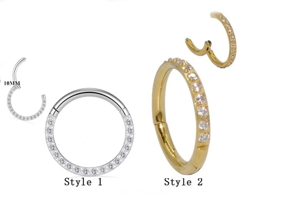 16G পেভ ডায়মন্ড সহ Hinged সেগমেন্ট 14K গোল্ড ক্লিকার হুপ আকৃতি