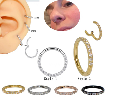 16G পেভ ডায়মন্ড সহ Hinged সেগমেন্ট 14K গোল্ড ক্লিকার হুপ আকৃতি