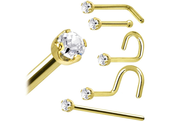 ODM 18k রোজ গোল্ড নোজ রিং, 1.5-2.5 মিমি ন্যাচারাল ডায়মন্ড সহ নোজ পিয়ার্সিং পিন