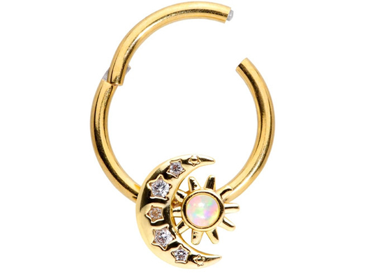 0.06ct SI2 প্রাকৃতিক হীরা ODM সহ সলিড 18K সোনার নাক ভেদ করা চাঁদের সূর্যের আকৃতি