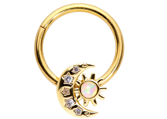 0.06ct SI2 প্রাকৃতিক হীরা ODM সহ সলিড 18K সোনার নাক ভেদ করা চাঁদের সূর্যের আকৃতি