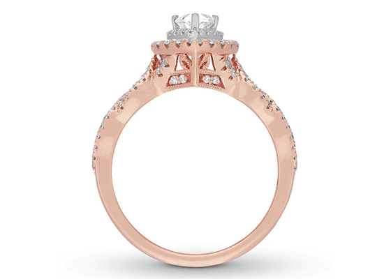 7ct 8ct 18K রোজ গোল্ড রিং, এনগেজমেন্ট এবং ওয়েডিং রিং সেট 7.0mm পিয়ার কাট