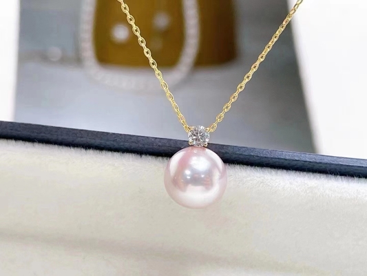 2ct সিঙ্গেল ফ্রেশওয়াটার পার্ল নেকলেস, 0.03ct ডায়মন্ড অ্যাকসেন্ট নেকলেস