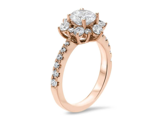 ল্যাব ডায়মন্ড RD6.5MM সাইজ 1.0ct ওজন সহ স্নোফ্লেক অনুপ্রাণিত 9K সিলভার রিং