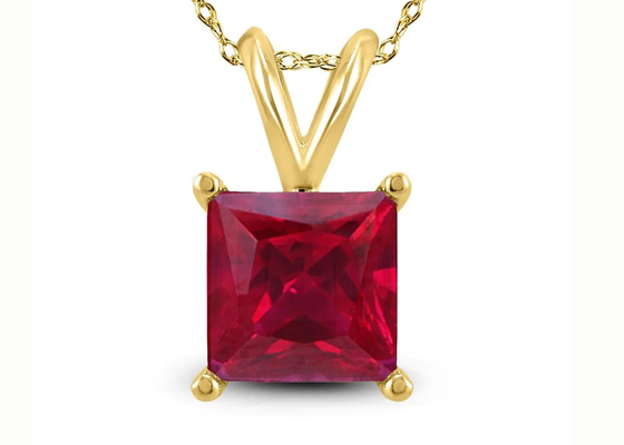 বাগদানের জন্য রুবি দুল 2ct সহ 7×7MM 14K সোনার নেকলেস