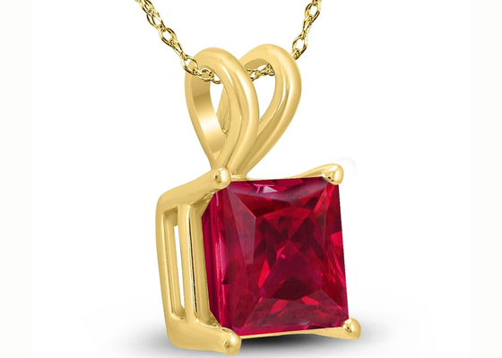 বাগদানের জন্য রুবি দুল 2ct সহ 7×7MM 14K সোনার নেকলেস