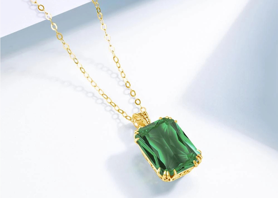 ভিনটেজ 14K সোনার নেকলেস 2.67ct 8×10mm প্রাকৃতিক পান্না দুল সহ