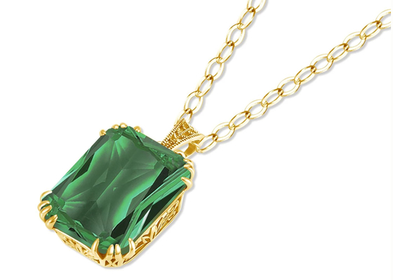 ভিনটেজ 14K সোনার নেকলেস 2.67ct 8×10mm প্রাকৃতিক পান্না দুল সহ