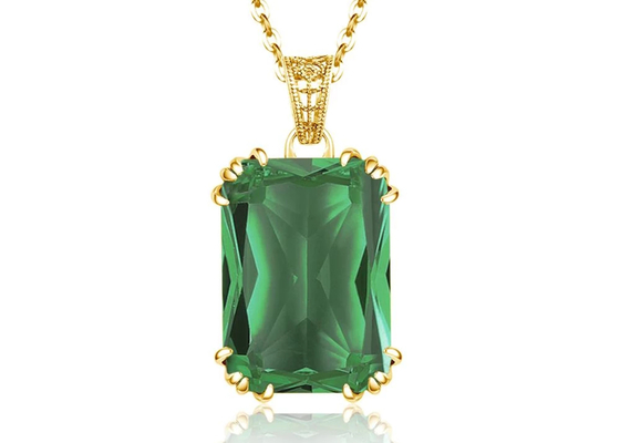 ভিনটেজ 14K সোনার নেকলেস 2.67ct 8×10mm প্রাকৃতিক পান্না দুল সহ