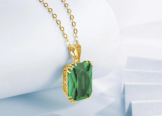 ভিনটেজ 14K সোনার নেকলেস 2.67ct 8×10mm প্রাকৃতিক পান্না দুল সহ
