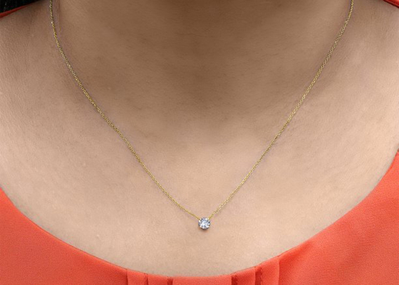 4mm 0.23ct ডায়মন্ড সলিটায়ার নেকলেস, 4টি প্রং 14k হলুদ সোনার নেকলেস