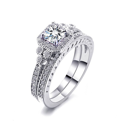 0.62ct 2 ক্যারেট প্রিন্সেস কাট ডায়মন্ড রিং, 62PCS Moissanite এনগেজমেন্ট রিং